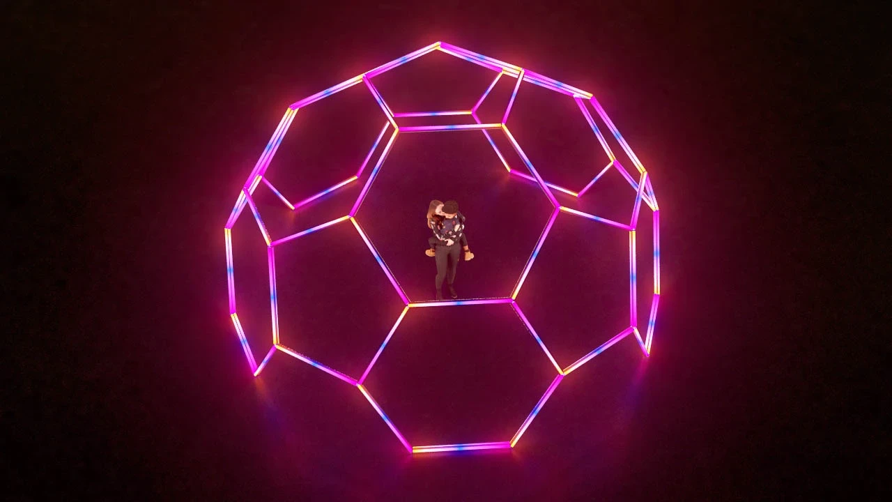 Esfera hexagonal neon led RGB controlada con madrix, ideal para zona de experiencias - Esfera pixel led - scratch perú.