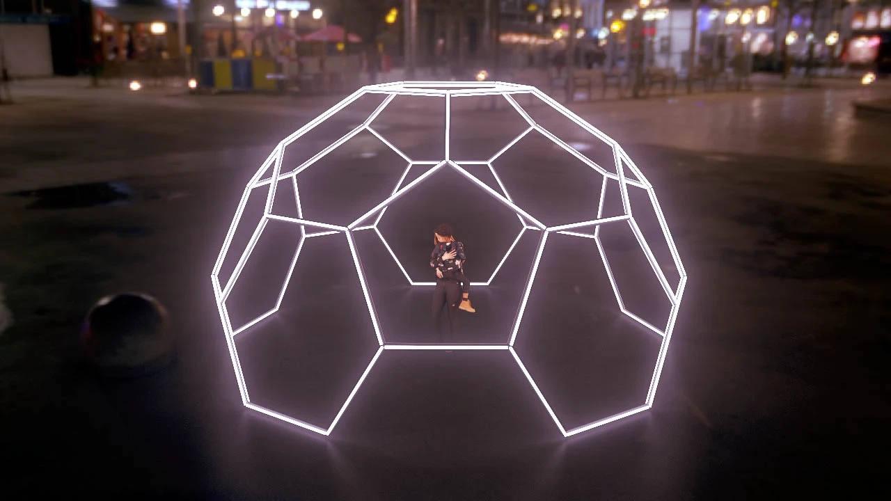 Balón de futbol gigante en neon led ideal para zonas de experiencias - Esfera pixel led - scratch perú.