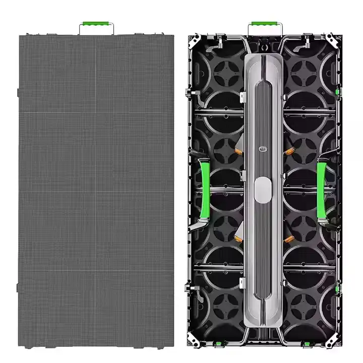 Comparativa entre la parte frontal y trasera de un panel LED P3 modular para instalaciones.