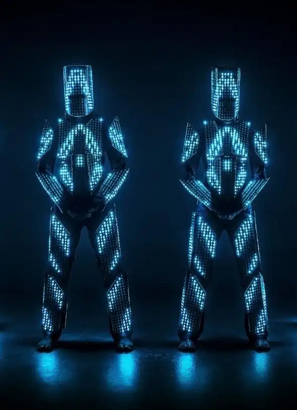 Trajes con iluminación LED azul brillante